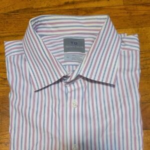 Thomas Dean Men's Shirt - Pink, Blue, Stripes Size 17L